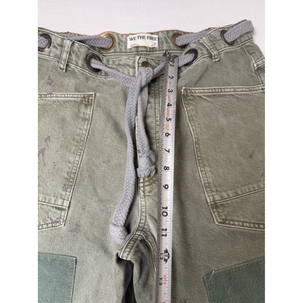 We The Free People Tinsley Patchwork Carpenter Pants Olive Green 29 Wide Leg - Picture 7 of 8